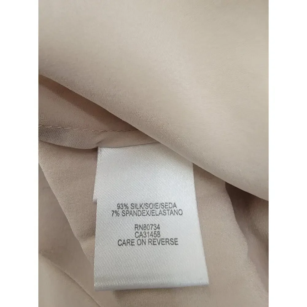 BCBG Maxazria Babydoll Top XS Stretch Silk Fit Flare Pleats Buttons Office Siren